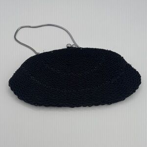 Vintage Elegant Black Beaded Clutch w/ Kiss lock and strap - Sassy!